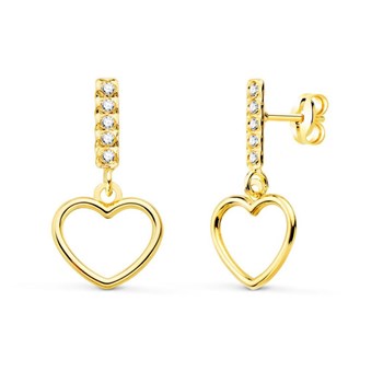 Boucles d'Oreilles Or 18 Carats 750/000 Jaune - Motif Coeurs Pendants