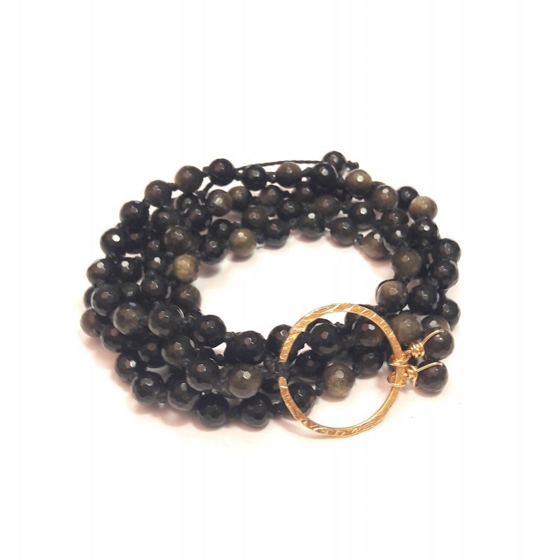 Sautoir Mala Obsidienne Dorée