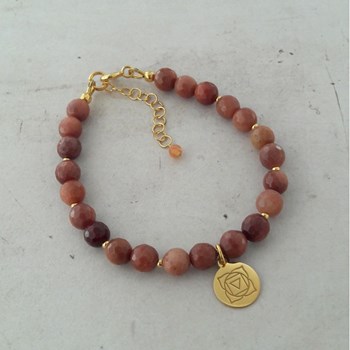Bracelet Jaspe Rouge Chakra Muladhara Argent 925 Doré