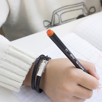 Bracelet cuir double tour et acier enfant - gravure COEUR