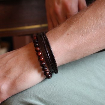 Le mix brown leather bracelet for men - PAPA COEUR engraving