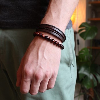 Le mix brown leather bracelet for men - JE T'AIME engraving