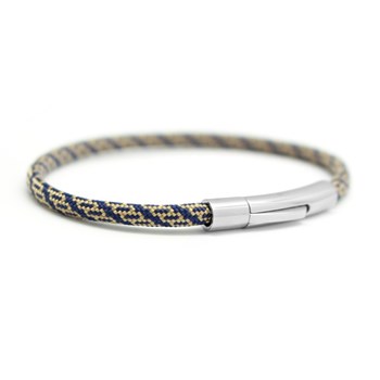 Blue and beige cord bracelet - Stainless steel - BEST DAD engraving