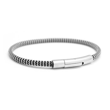 Black and grey cord bracelet - Stainless steel - DADDY engraving