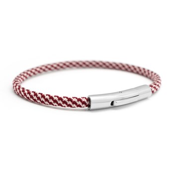 Bordeaux and white cord bracelet - Stainless steel - AMOUR engraving