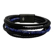 Bracelet Cuir Noir Lisse Et Tressé Avec Perle De Heishi Lapis-Medium-18cm