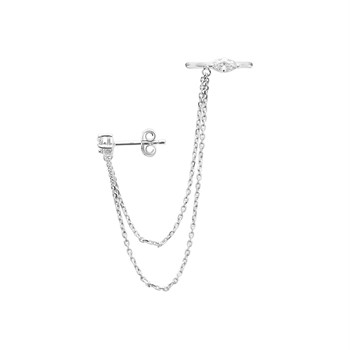 Clip d'oreille earcuff oxydes de zirconium 2 chainettes pendantes Argent 925 Rhodié