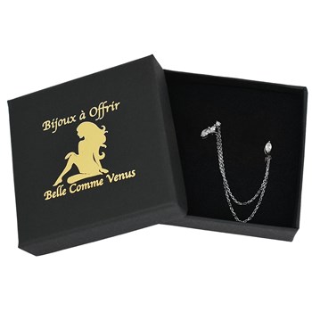 Clip d'oreille earcuff oxydes de zirconium 2 chainettes pendantes Argent 925 Rhodié