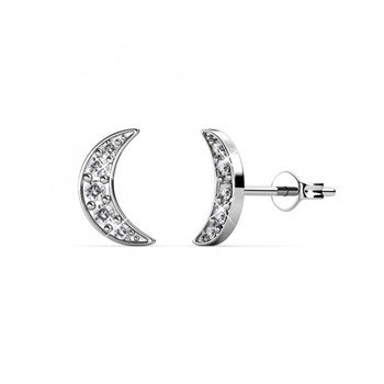 Crescent Moon Earrings - Silver and Crystal