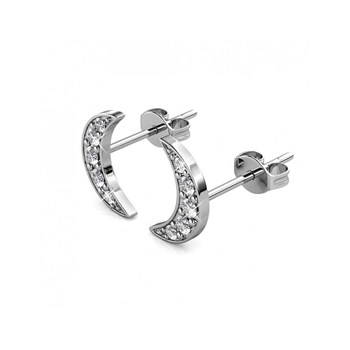 Crescent Moon Earrings - Silver and Crystal