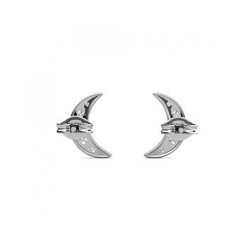 Crescent Moon Earrings - Silver and Crystal