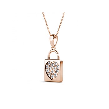 Lock Heart Pendant - Rose Gold and Crystal
