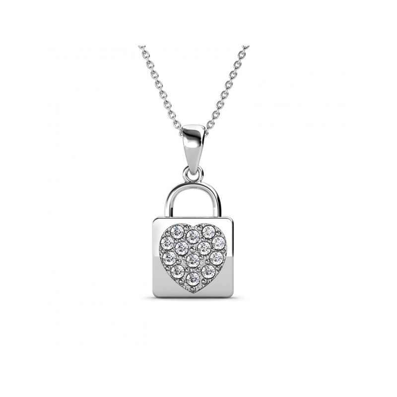 Pendentif Lock Heart - Argenté et Cristal