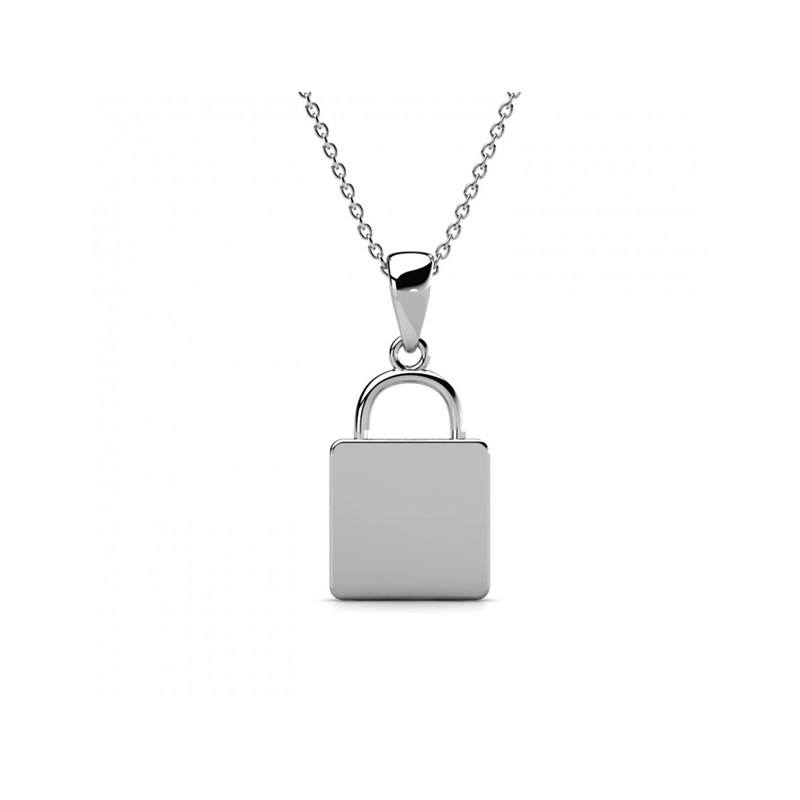 Pendentif Lock Heart - Argenté et Cristal - vue 3
