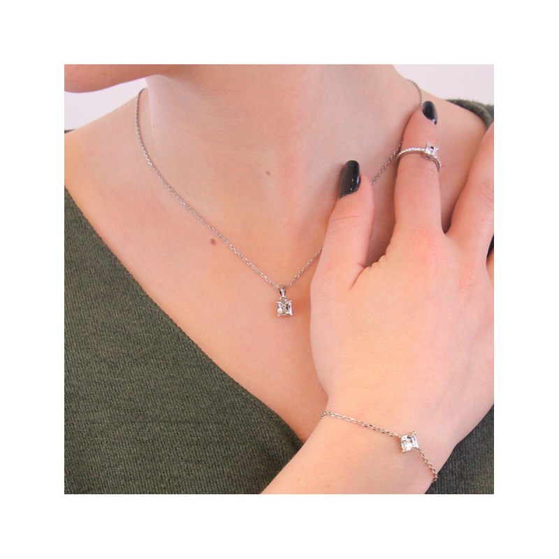 Parure et Coffret Square - Argenté et Cristal - vue 2