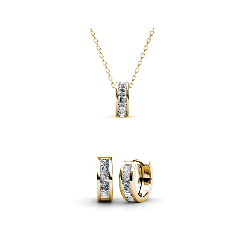Parure et Coffret Square Hoop - Doré et Cristal