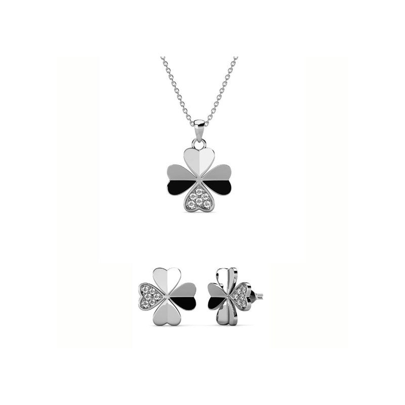 Parure et Coffret Clover Petal - Argenté et Cristal