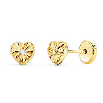 Boucles d'Oreilles Or 18 Carats 750/000 Jaune Motif Coeur - Fille