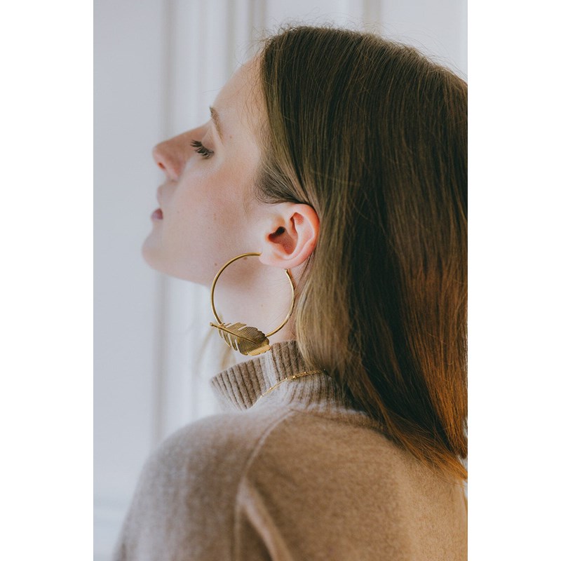 boucles d'oreilles créoles feuilles doré à l'or fin - ZÉPHYR - vue 4