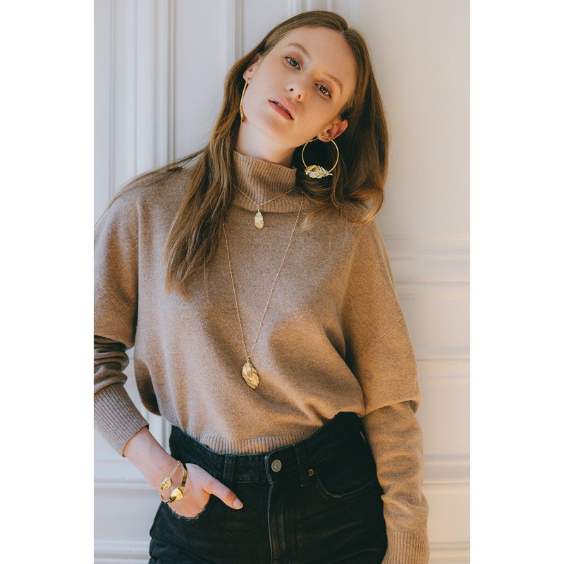 boucles d'oreilles créoles feuilles doré à l'or fin - ZÉPHYR - vue 5