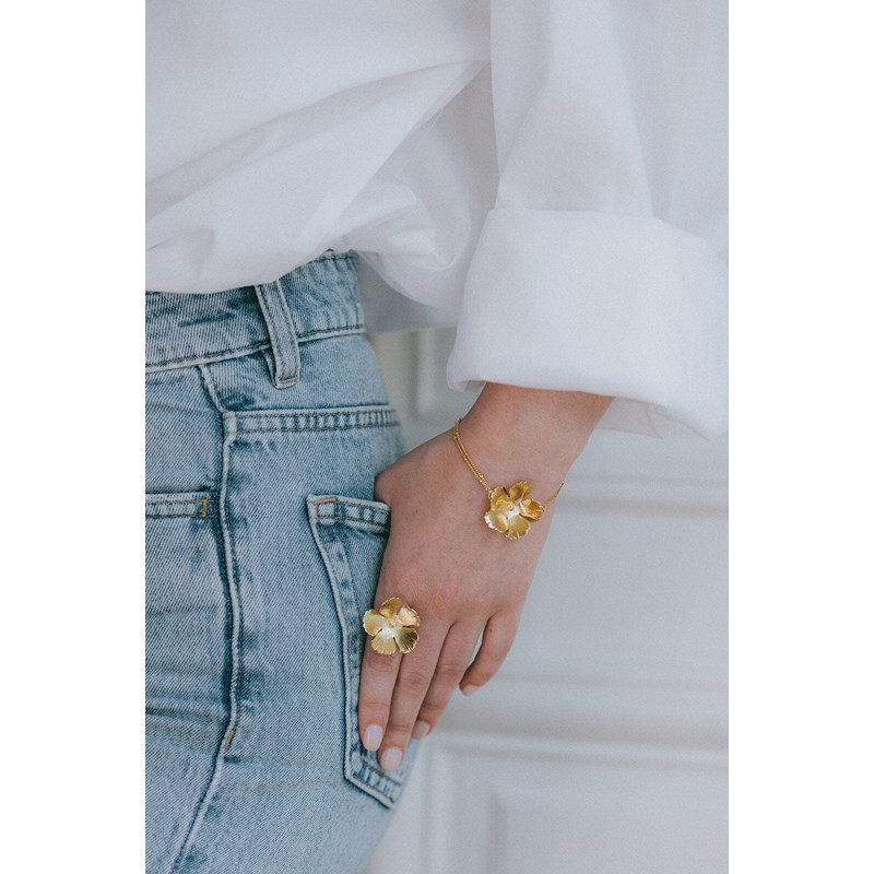 maxi bague fleur plaqué argent - ORPHÉE - vue 3