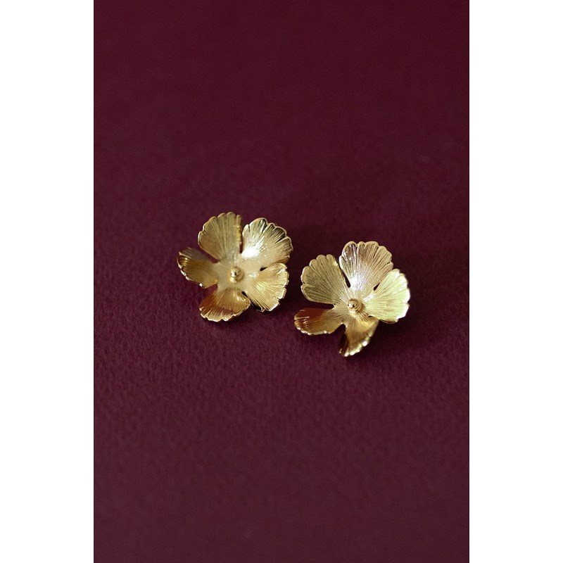 maxi boucles d'oreilles puces fleurs doré à l'or fin - ORPHÉE - vue 3