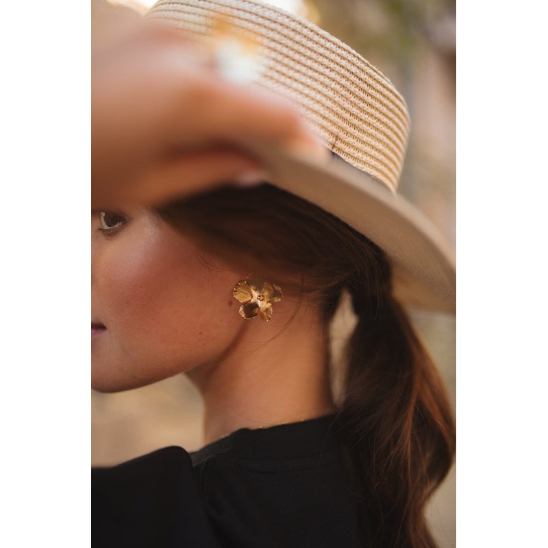 maxi boucles d'oreilles puces fleurs doré à l'or fin - ORPHÉE - vue 4
