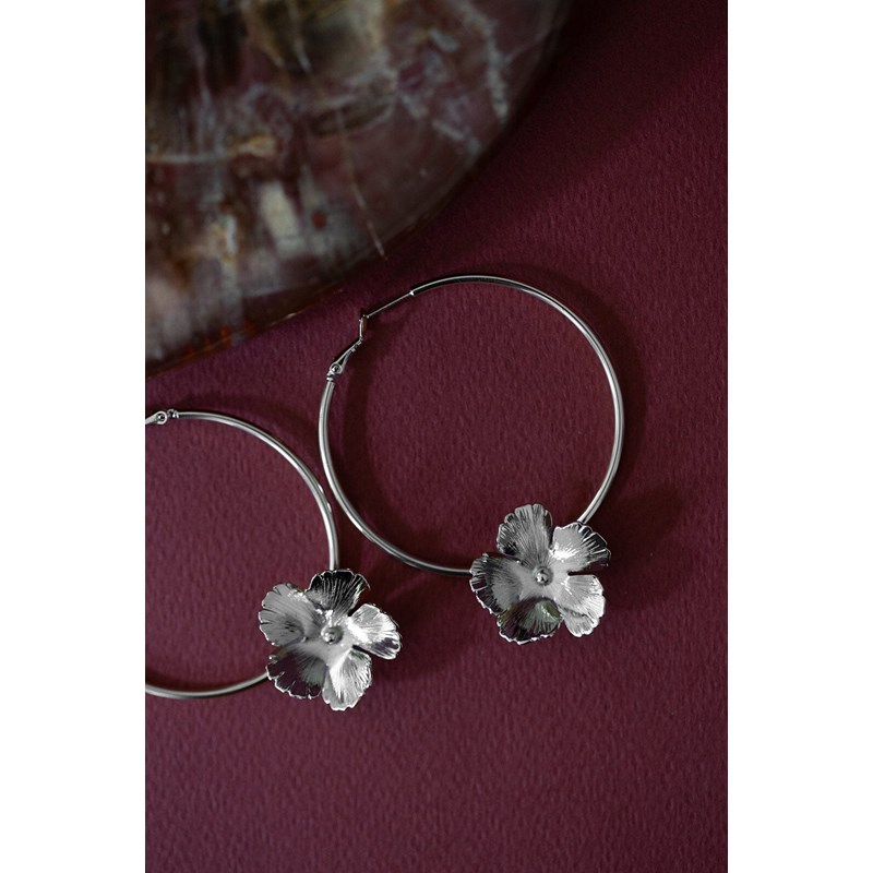 boucles d'oreilles créoles fleurs plaqué argent - ORPHÉE - vue 2