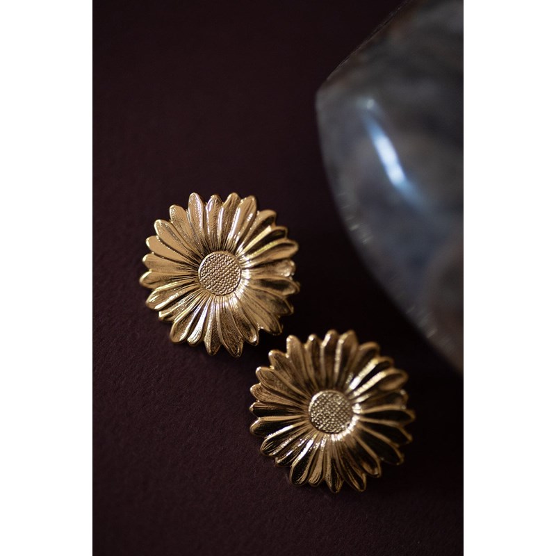 maxi boucles d'oreilles puces fleurs doré à l'or fin - MAÏA - vue 3