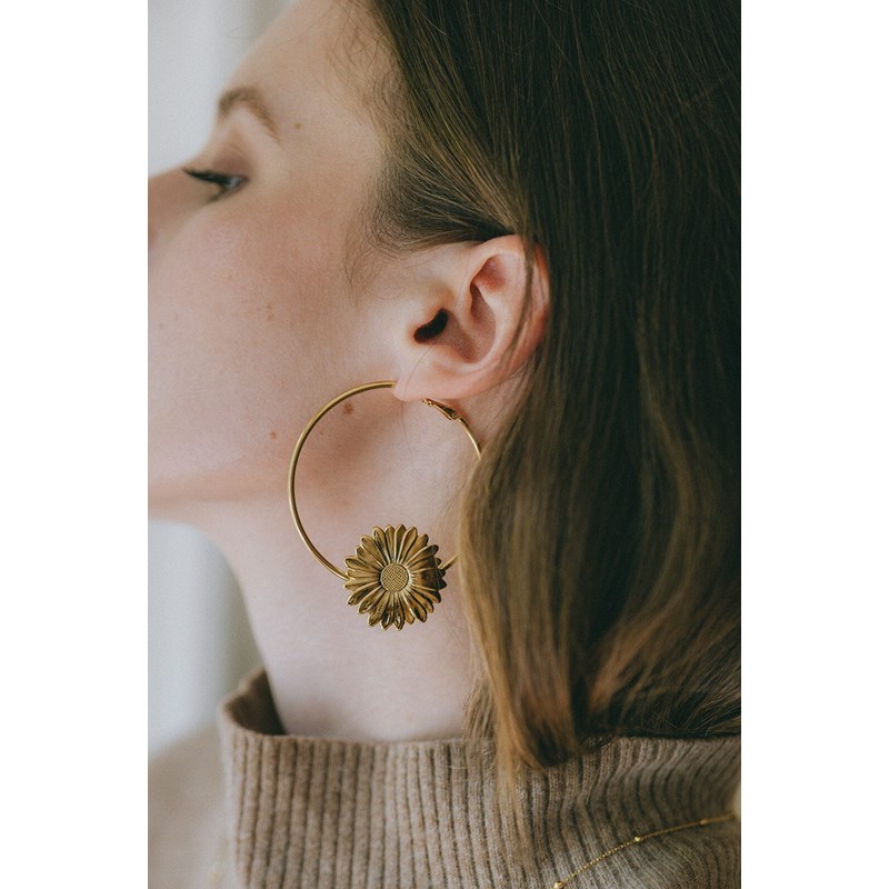 boucles d'oreilles créoles fleurs plaqué argent - MAÏA - vue 4