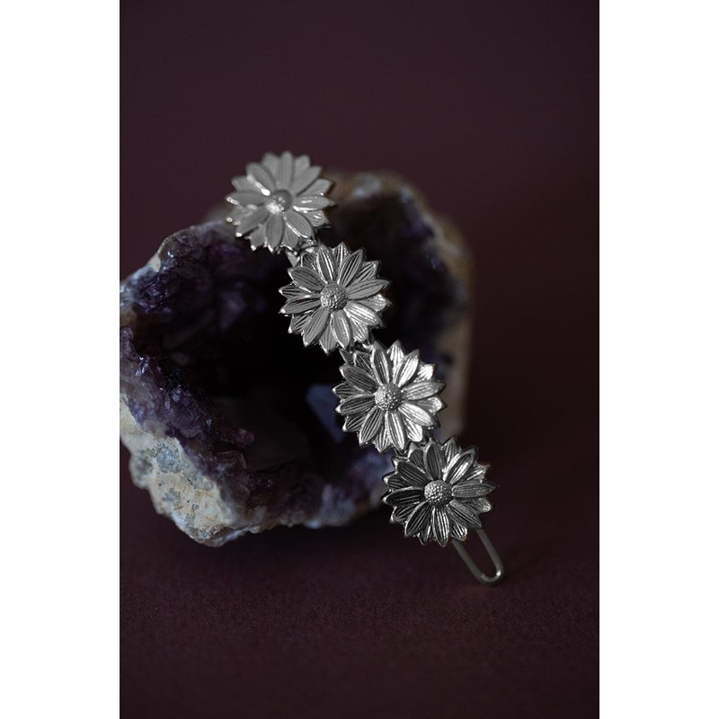 mini barrette fleurs plaqué argent - MAÏA - vue 2
