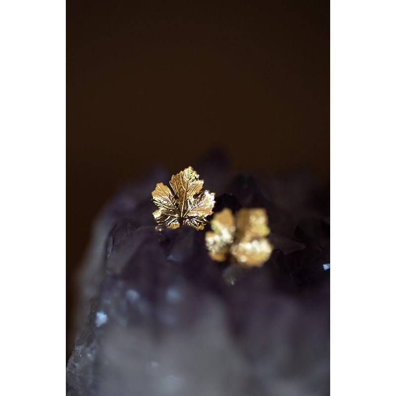 boucles d'oreilles puces feuilles doré à l'or fin - HÉRA - vue 3