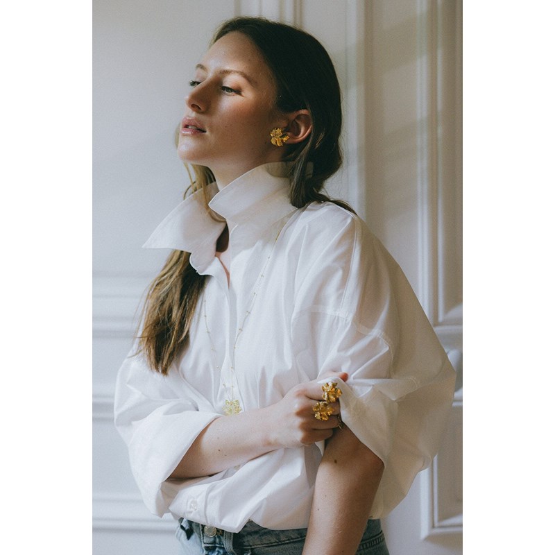 maxi boucles d'oreilles puces feuilles doré à l'or fin - HÉRA - vue 4