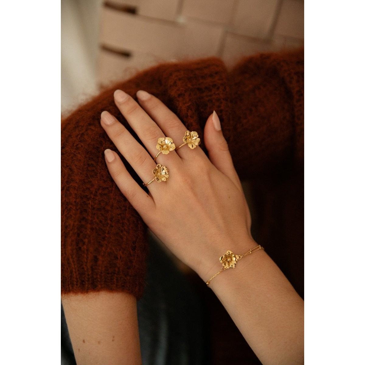 bague fleur doré à l'or fin - GAÏA - vue 4