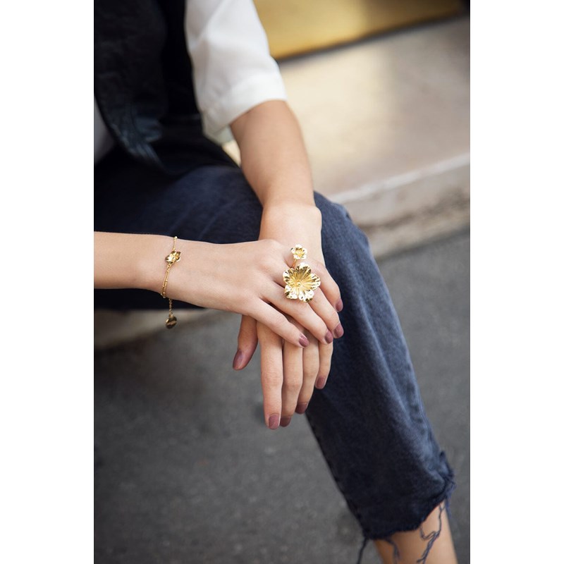 bague fleur doré à l'or fin - GAÏA - vue 5