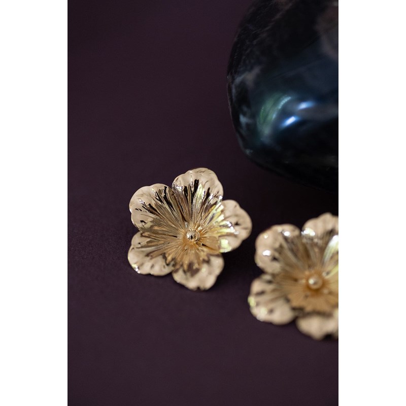 maxi boucles d'oreilles puces fleurs doré à l'or fin - GAÏA - vue 3