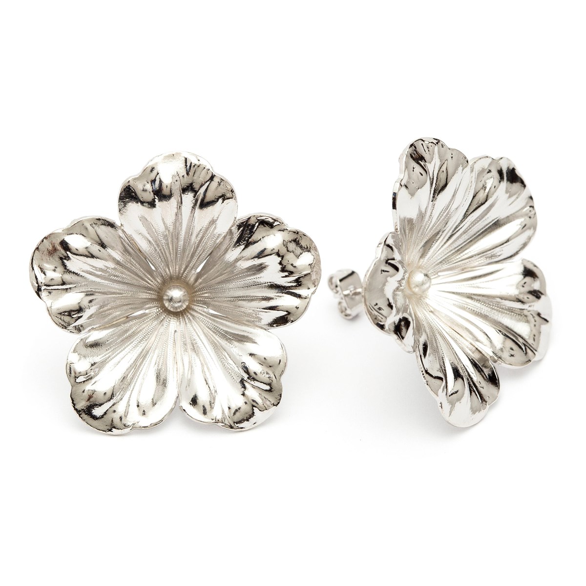 maxi boucles d'oreilles puces fleurs plaqué argent - GAÏA