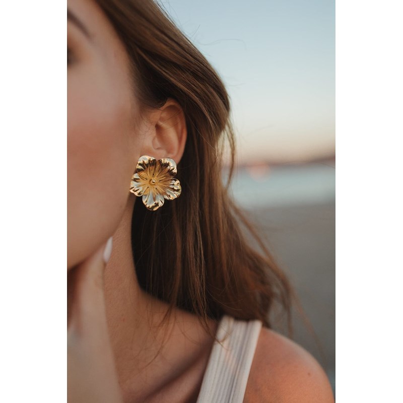 maxi boucles d'oreilles puces fleurs plaqué argent - GAÏA - vue 4