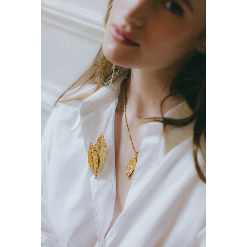 collier feuille doré à l'or fin - THALIE - vue 2