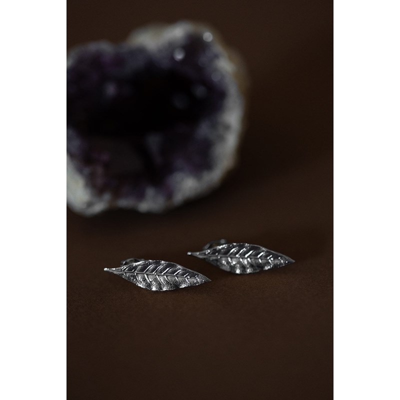 boucles d'oreilles puces feuilles plaqué argent - THALIE - vue 2