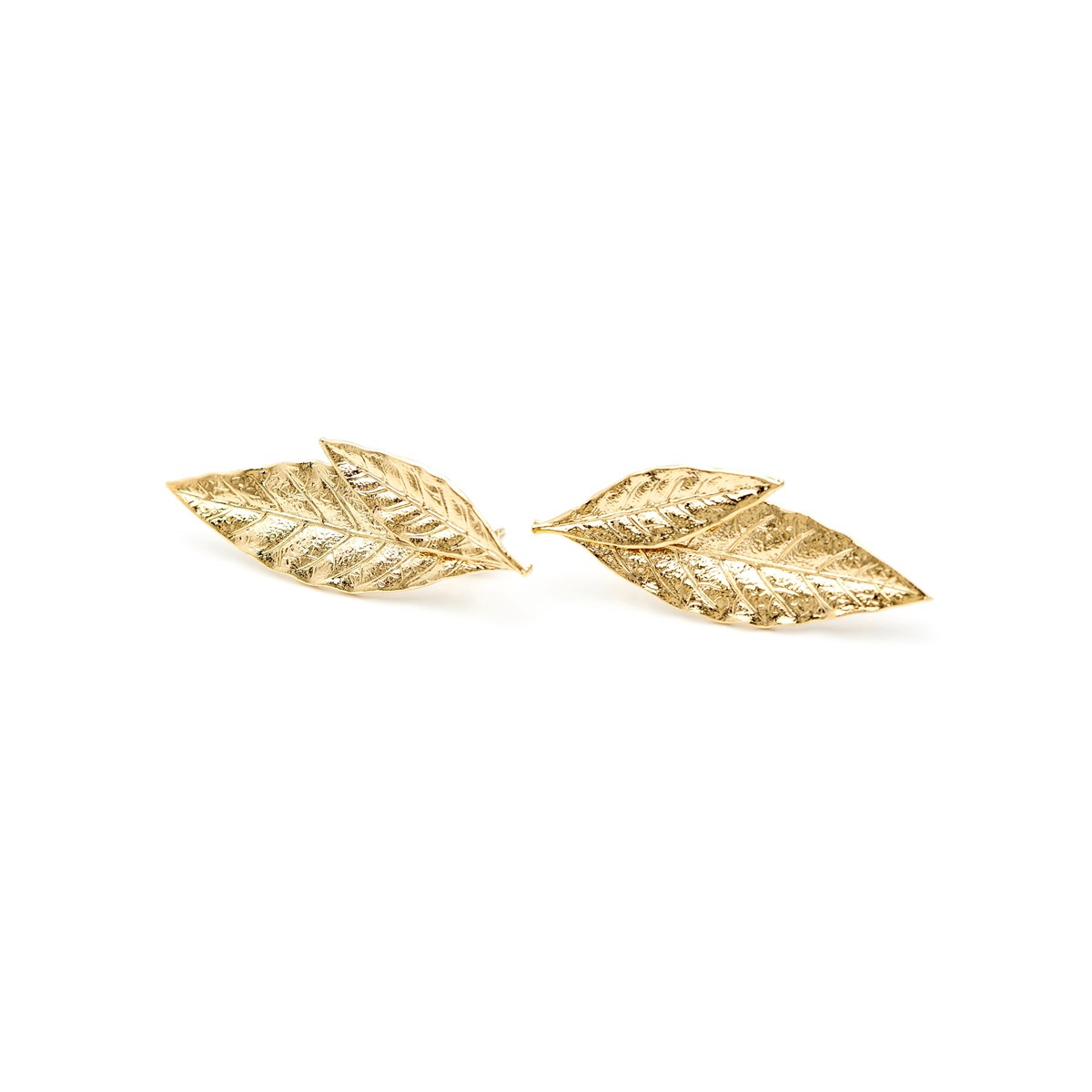 maxi boucles d'oreilles puces feuilles doré à l'or fin - THALIE