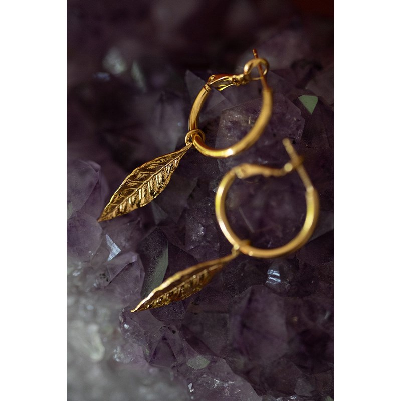 mini boucles d'oreilles créoles feuilles doré à l'or fin - THALIE - vue 3