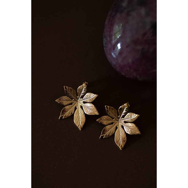boucles d'oreilles puces fleurs doré à l'or fin - CHLORIS - vue 3