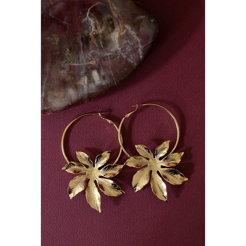 boucles d'oreilles créoles fleurs doré à l'or fin - CHLORIS - vue 5
