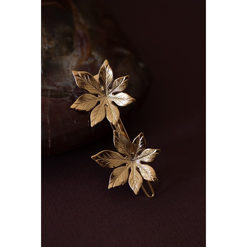barrette fleurs doré à l'or fin - CHLORIS - vue 3