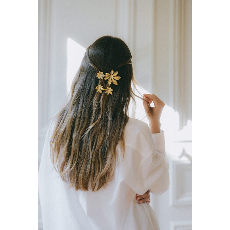 barrette fleurs doré à l'or fin - CHLORIS - vue 4