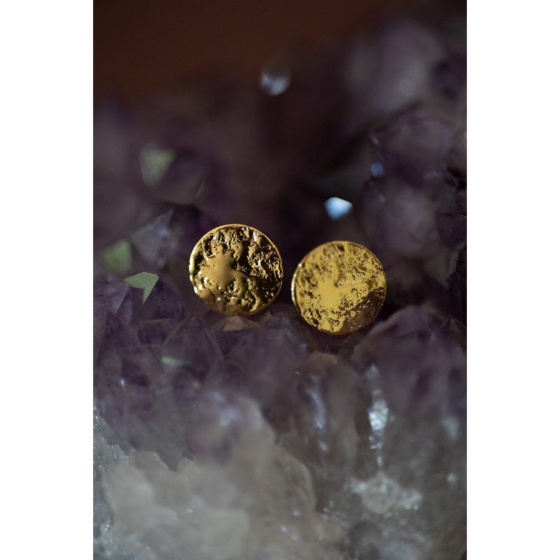 boucles d'oreilles puces ronds martelés doré à l'or fin - HESTIA - vue 3