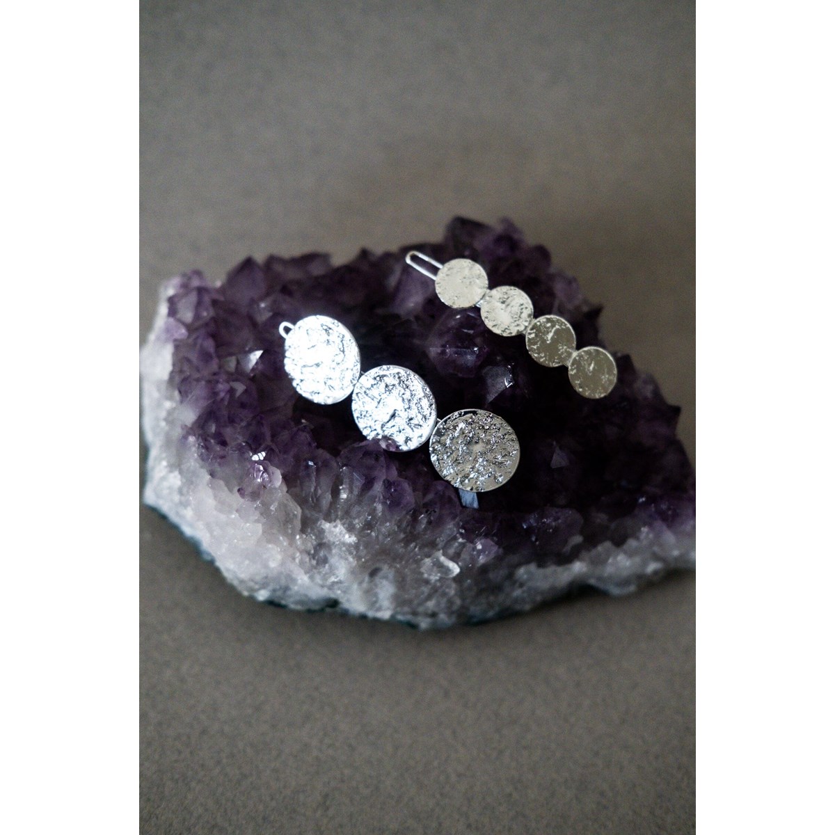 mini barrette ronds martelés plaqué argent - HESTIA - vue 2