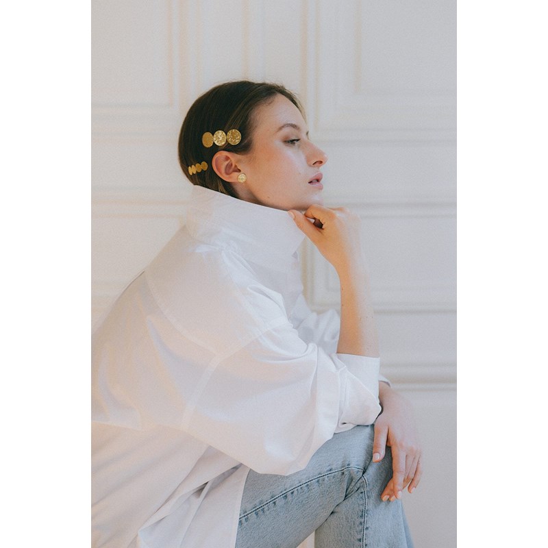 barrette ronds martelés plaqué argent - HESTIA - vue 3