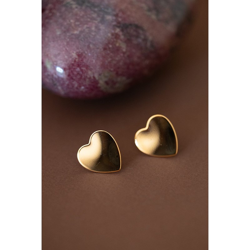 boucles d'oreilles puces coeurs doré à l'or fin - APHRODITE - vue 3